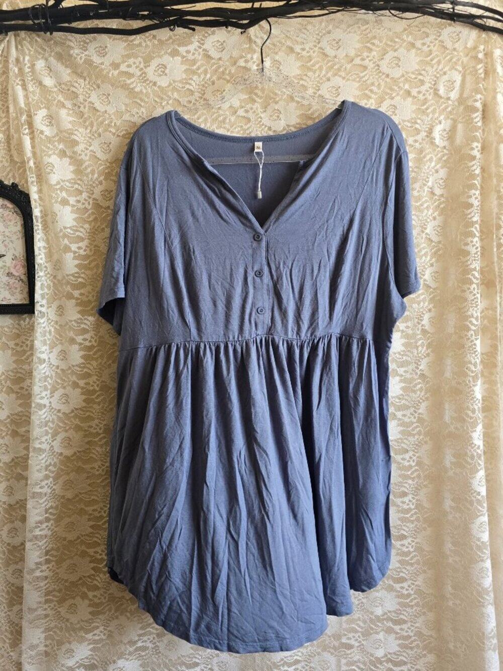 Super Buttery Soft Stretch Legging Material Button Top - Blue Tunic - 2xl
